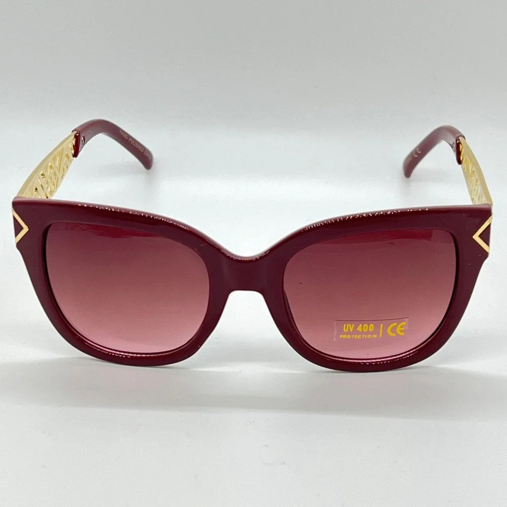 Womens Sunglasses Burgundy Gold Accents UV400 Protection Fashion Shades Lentes‎